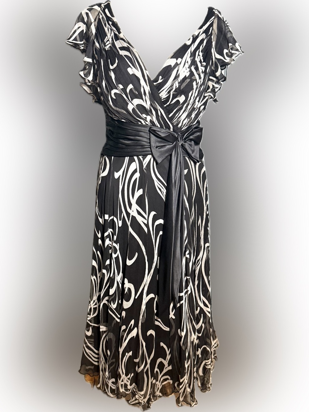 Tadashi Shoji Black and White Wrap-Front Swim Coverup with Satin Sash